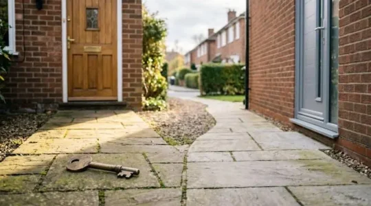 Editorial photograph symbolizing the choice between a standard UK mortgage and a government-backed home buying scheme