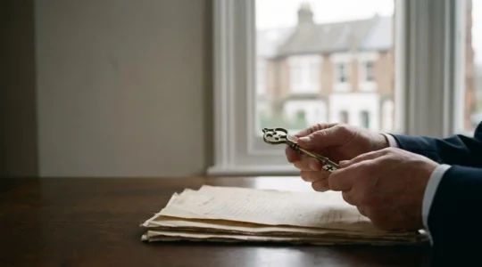Conceptual editorial photograph symbolising a solicitor protecting a UK home buyer from hidden legal risks in title deeds.