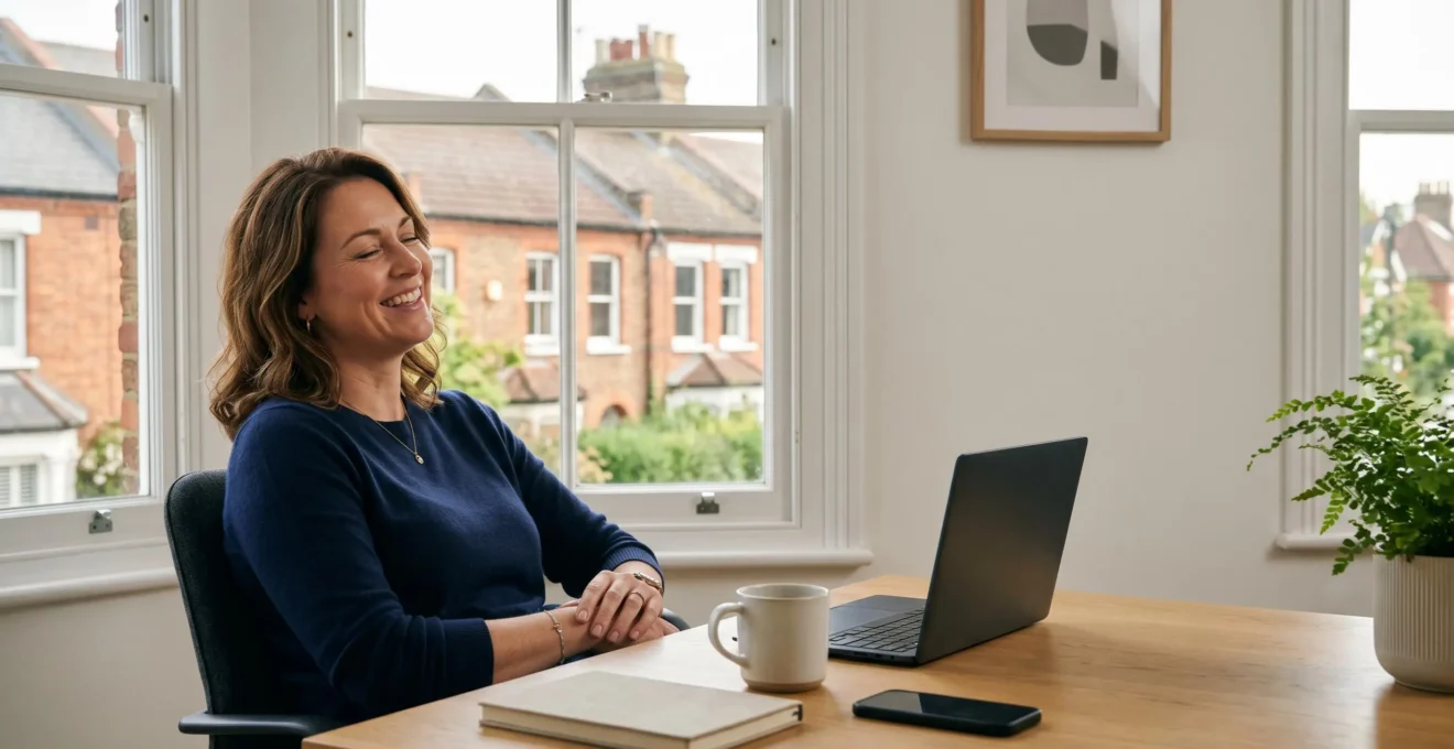 Professional landlord reviewing streamlined digital property management dashboard achieving work-life balance